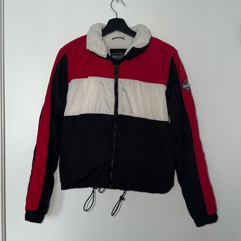 Hollister Red and White Bomber Jacket Retro Style